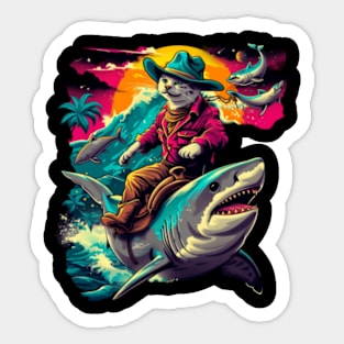 Shark Ride Adventure Cat Sticker